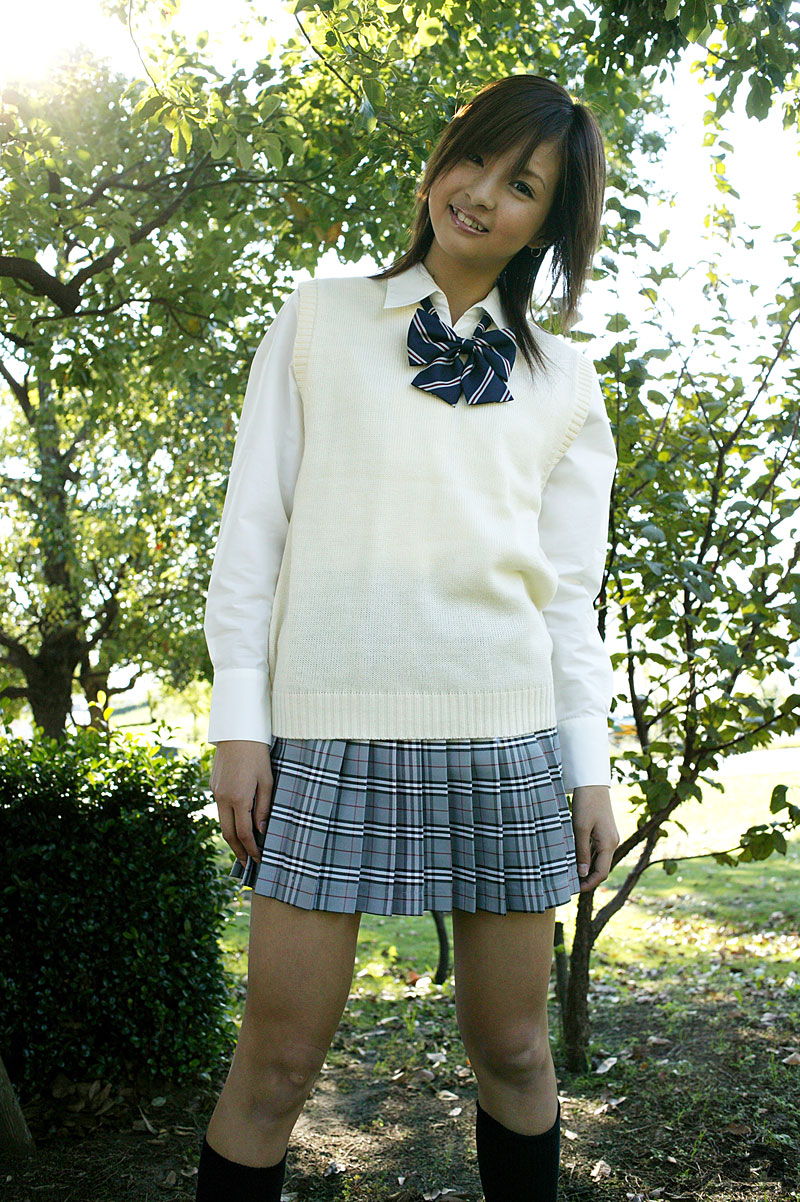 nagasaki rina, highres, photo (medium), blouse, cosplay, kneehighs, pleated skirt, school uniform, serafuku, shirt, skirt, socks, vest