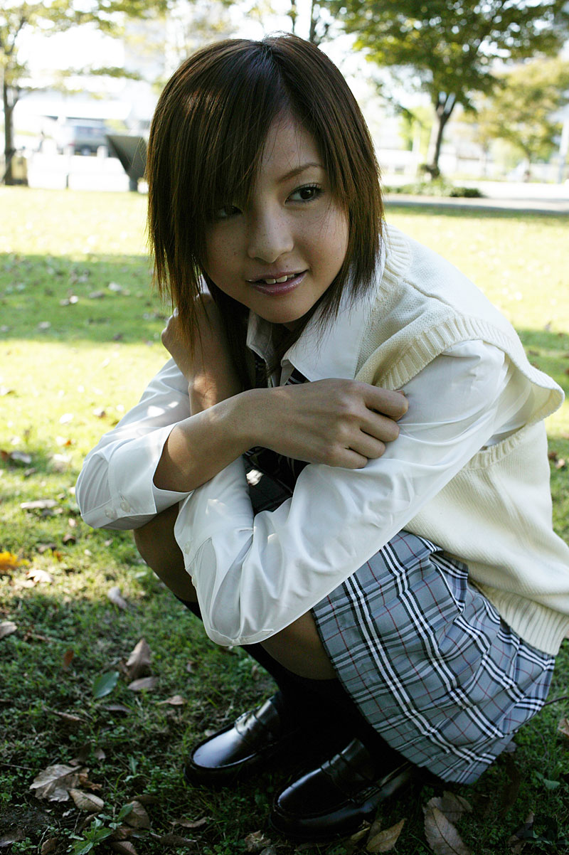 nagasaki rina, highres, photo (medium), blouse, cosplay, kneehighs, pleated skirt, school uniform, serafuku, shirt, skirt, socks, vest