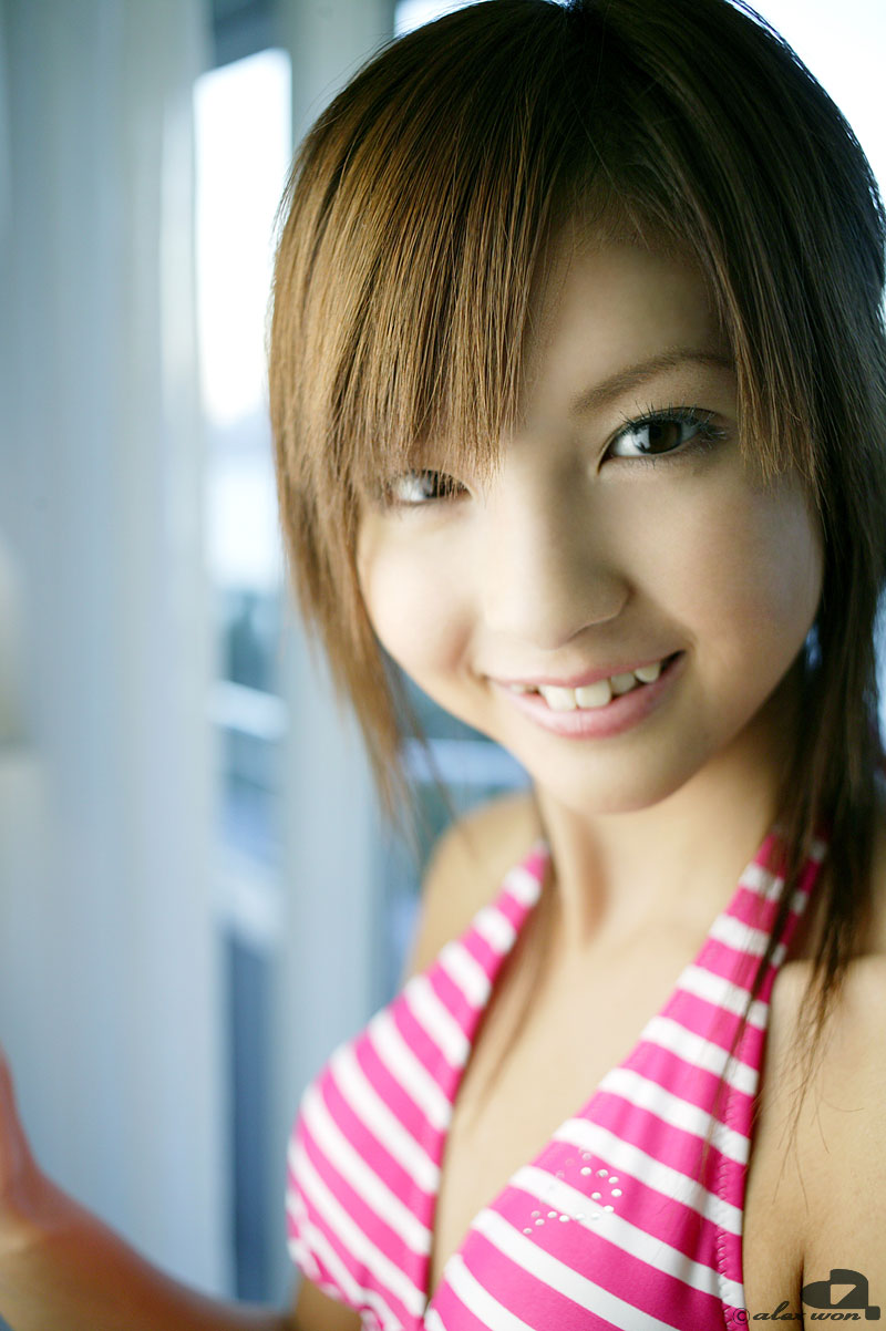 nagasaki rina, striped, highres, photo (medium), tagme, bikini, bikini top only, swimsuit