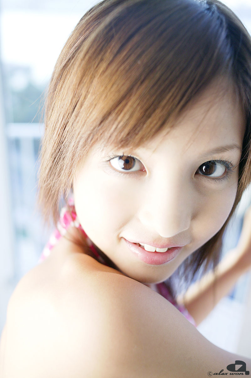 nagasaki rina, striped, highres, photo (medium), tagme, bikini, bikini top only, swimsuit