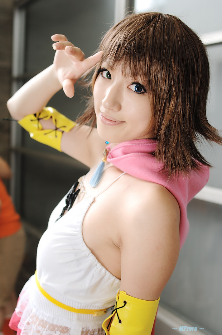 saya (cosplayer), yuna, final fantasy, final fantasy x, final fantasy x-2, photo (medium), belt, cape, cosplay, halterneck