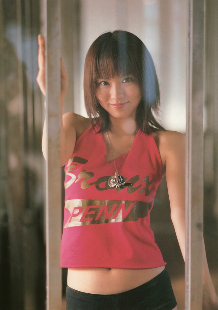 ichikawa yui, photo (medium), tagme, 1girl, asian, brown hair, female focus, halterneck, indoors, looking at viewer, shorts, solo