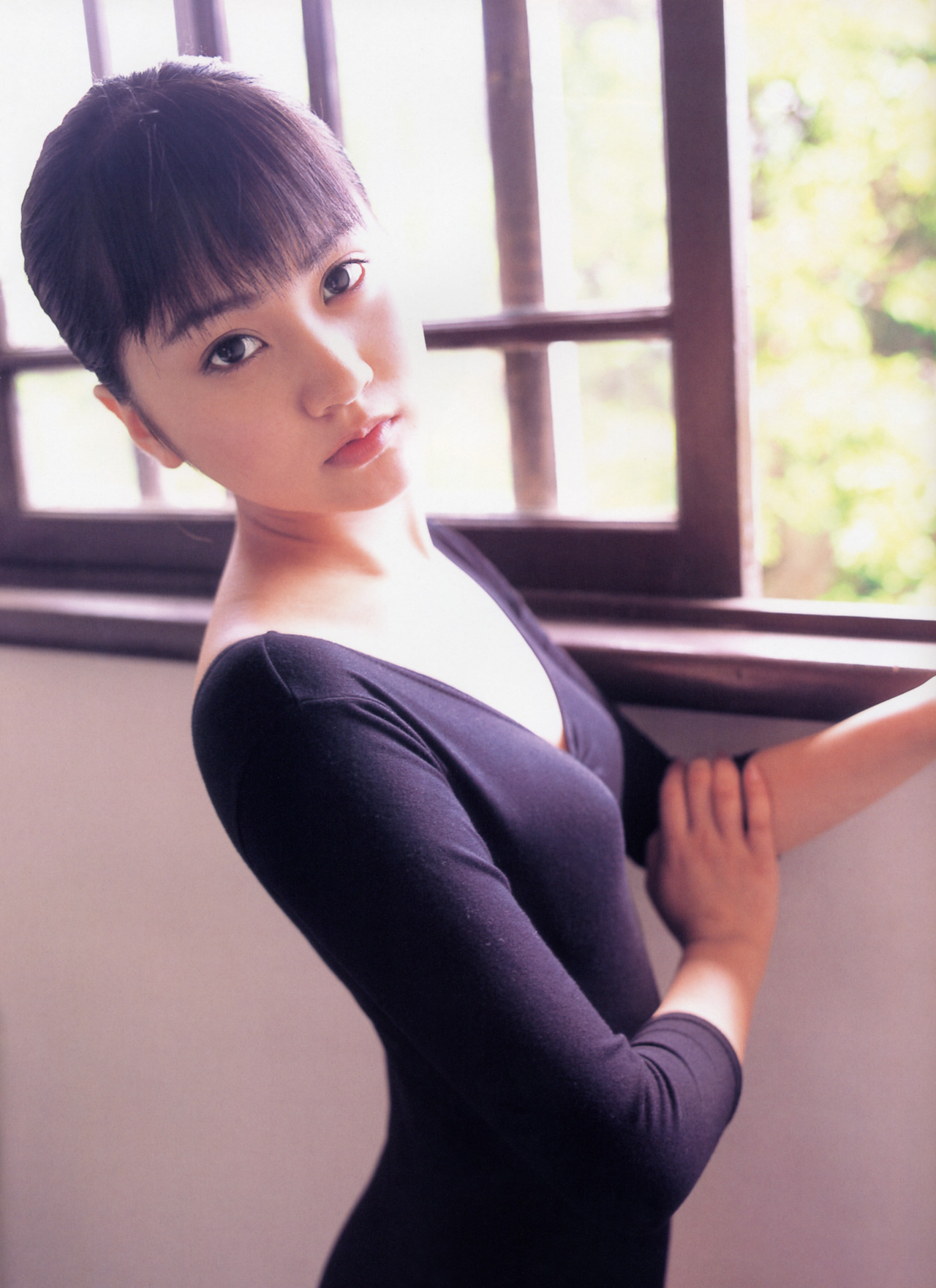 hamada shoko, lolita race queen, highres, photo (medium), tagme, 1girl, asian, breasts, female focus, indoors, leotard, looking at viewer, small breasts, solo