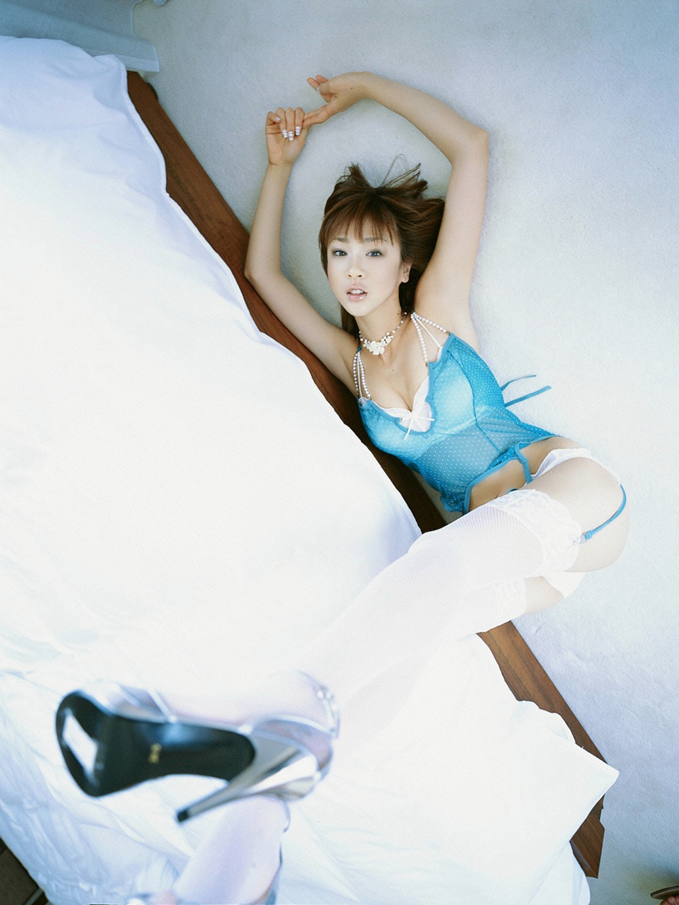 hoshino aki, highres, photo (medium), bra, camisole, garter belt, lingerie, rapture, thighhighs, underwear