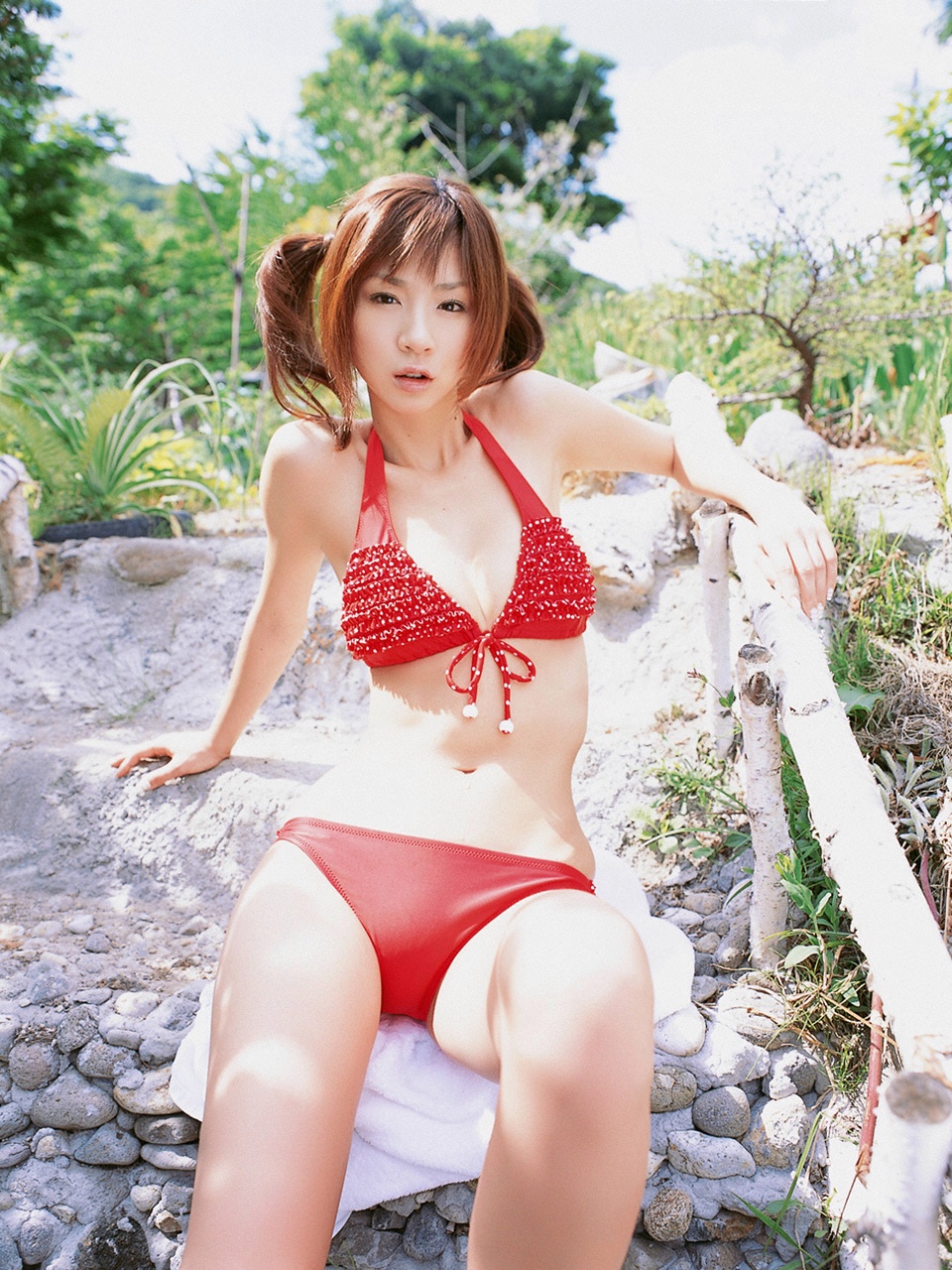 hoshino aki, highres, photo (medium), bikini, breasts, cleavage, rapture, swimsuit, twintails