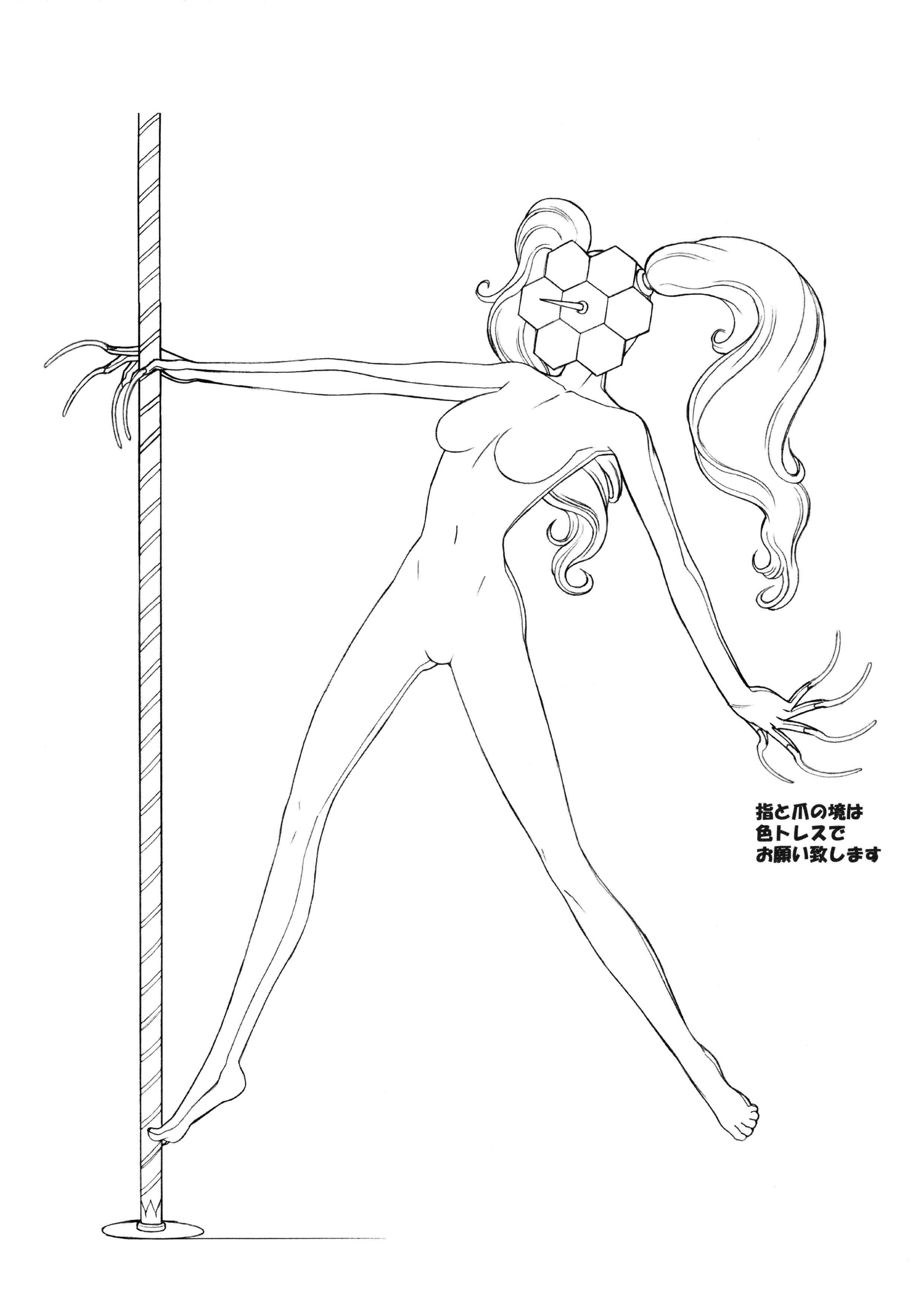 kujikawa rise, persona, persona 4, persona 4 the animation, absurdres, highres, official art, scan, translation request, 1girl, bodysuit, breasts, faceless, female focus, full body, jewelry, monochrome, multiple views, reference sheet, simple background, solo, twintails, upper body, white background