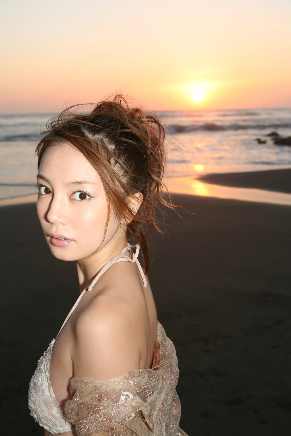 ishizaka chinami, highres, photo (medium), tagme, bra, lingerie, peignoir, underwear