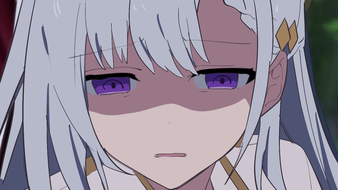 kaeshi (yuukaeshi), euphyllia magenta, tensei oujo to tensai reijou no mahou kakumei, 1girl, grey hair, long hair, parted lips, portrait, purple eyes, shaded face, solo