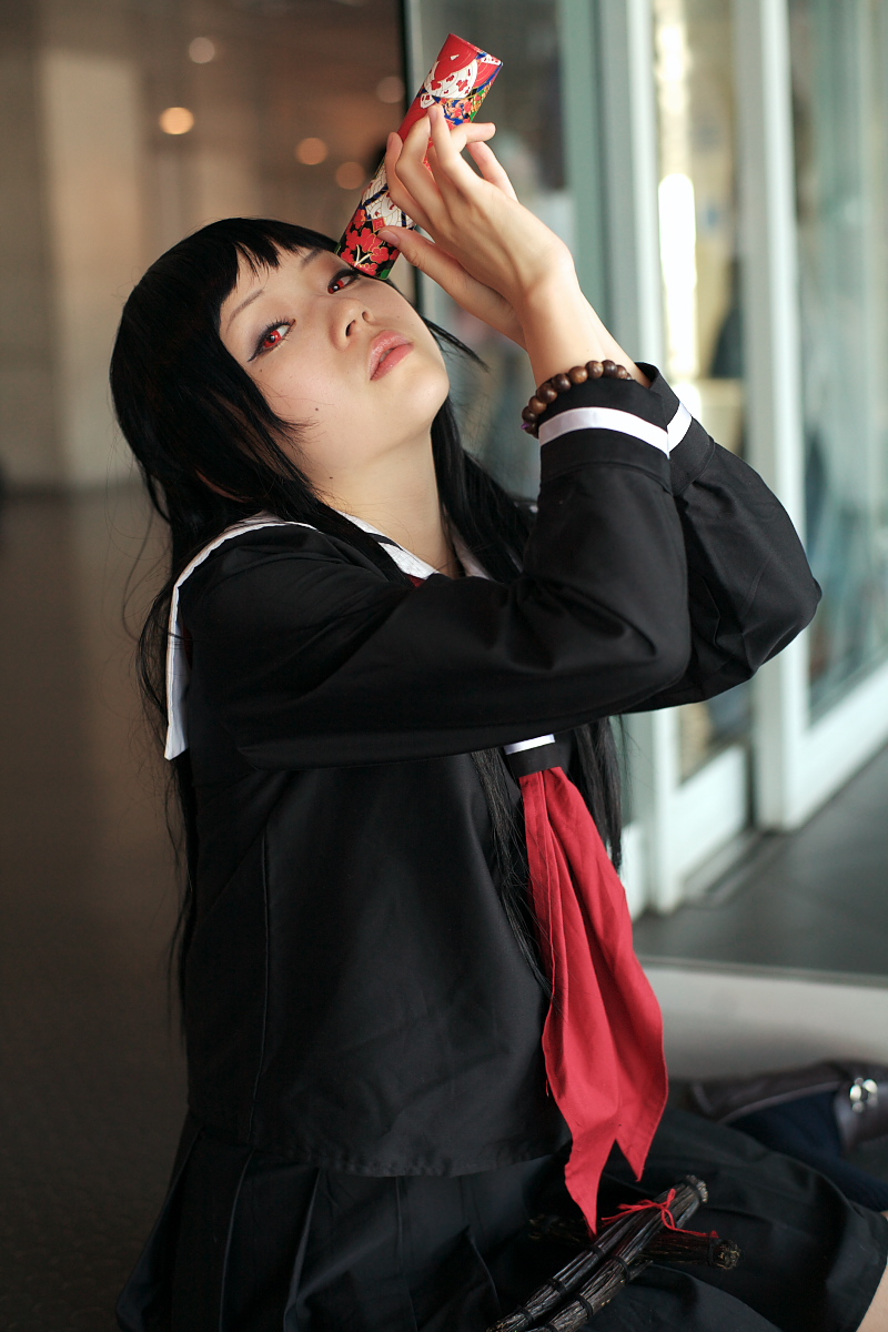 enma ai, kanata (model), jigoku shoujo, highres, photo (medium), cosplay, kaleidoscope, kneehighs, sailor, school uniform, serafuku, socks, waraningyo