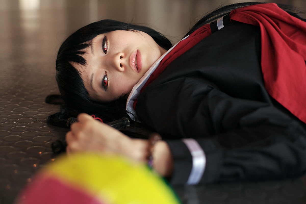 enma ai, kanata (model), jigoku shoujo, photo (medium), ball, beachball, cosplay, kaleidoscope, sailor, school uniform, serafuku, waraningyo