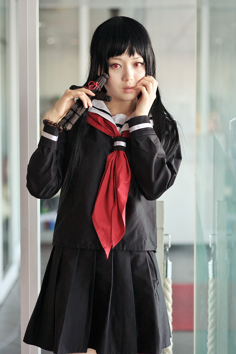 enma ai, kanata (model), jigoku shoujo, highres, photo (medium), cosplay, sailor, school uniform, serafuku, waraningyo