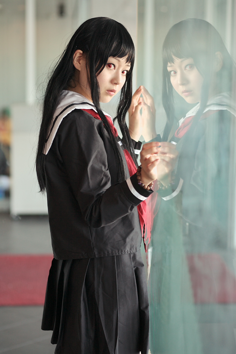 enma ai, kanata (model), jigoku shoujo, highres, photo (medium), cosplay, sailor, school uniform, serafuku