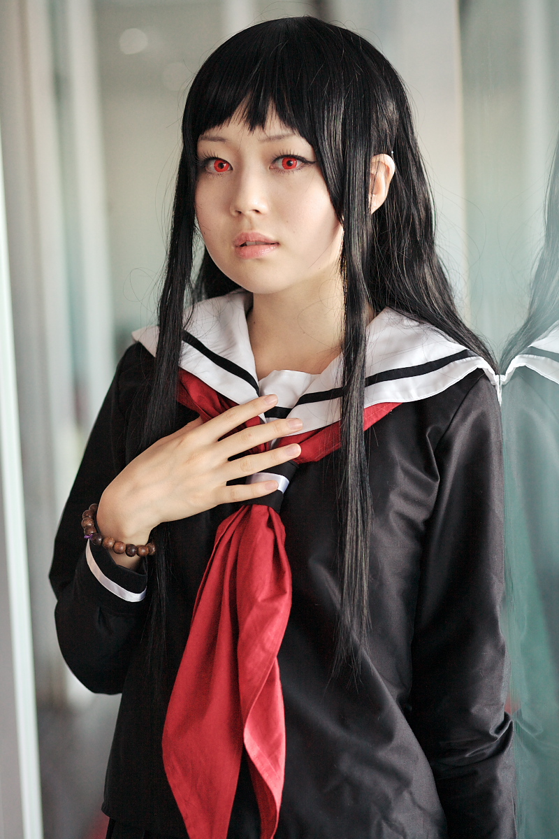 enma ai, kanata (model), jigoku shoujo, highres, photo (medium), cosplay, sailor, school uniform, serafuku