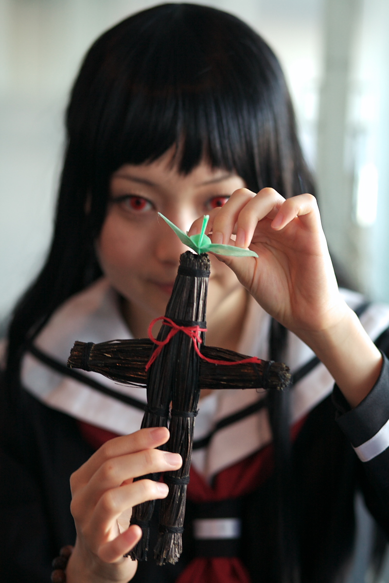 enma ai, kanata (model), jigoku shoujo, highres, photo (medium), cosplay, sailor, school uniform, serafuku, waraningyo