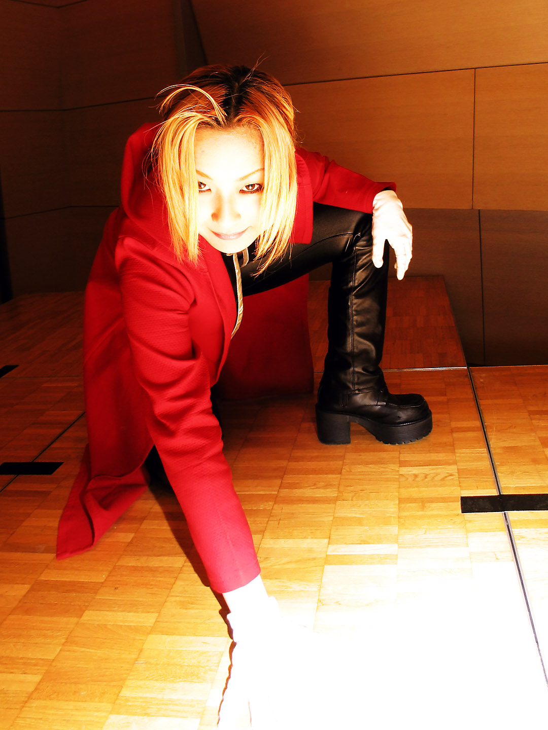 edward elric, rui (model), fullmetal alchemist, highres, photo (medium), blonde hair, boots, coat, cosplay, overcoat