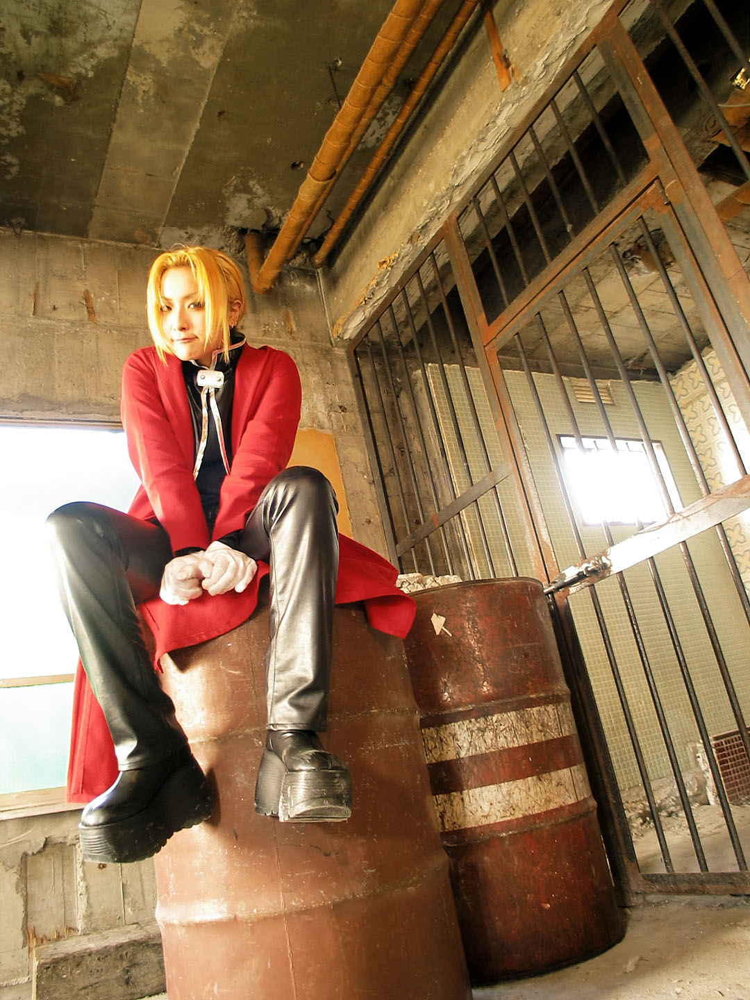 edward elric, rui (model), fullmetal alchemist, highres, photo (medium), blonde hair, boots, coat, cosplay, overcoat