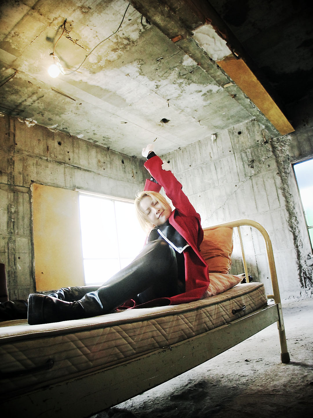 edward elric, rui (model), fullmetal alchemist, highres, photo (medium), blonde hair, boots, coat, cosplay, overcoat
