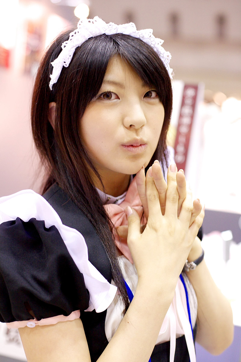 toki namano, highres, photo (medium), apron, cosplay, maid, maid apron