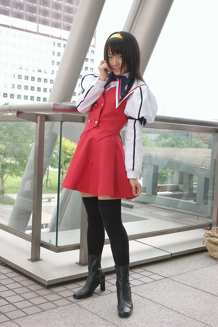 himemiya chikane, matsunaga ayaka, kannazuki no miko, photo (medium), boots, cosplay, hairband, pleated skirt, sailor, school uniform, serafuku, skirt, thighhighs, zettai ryouiki