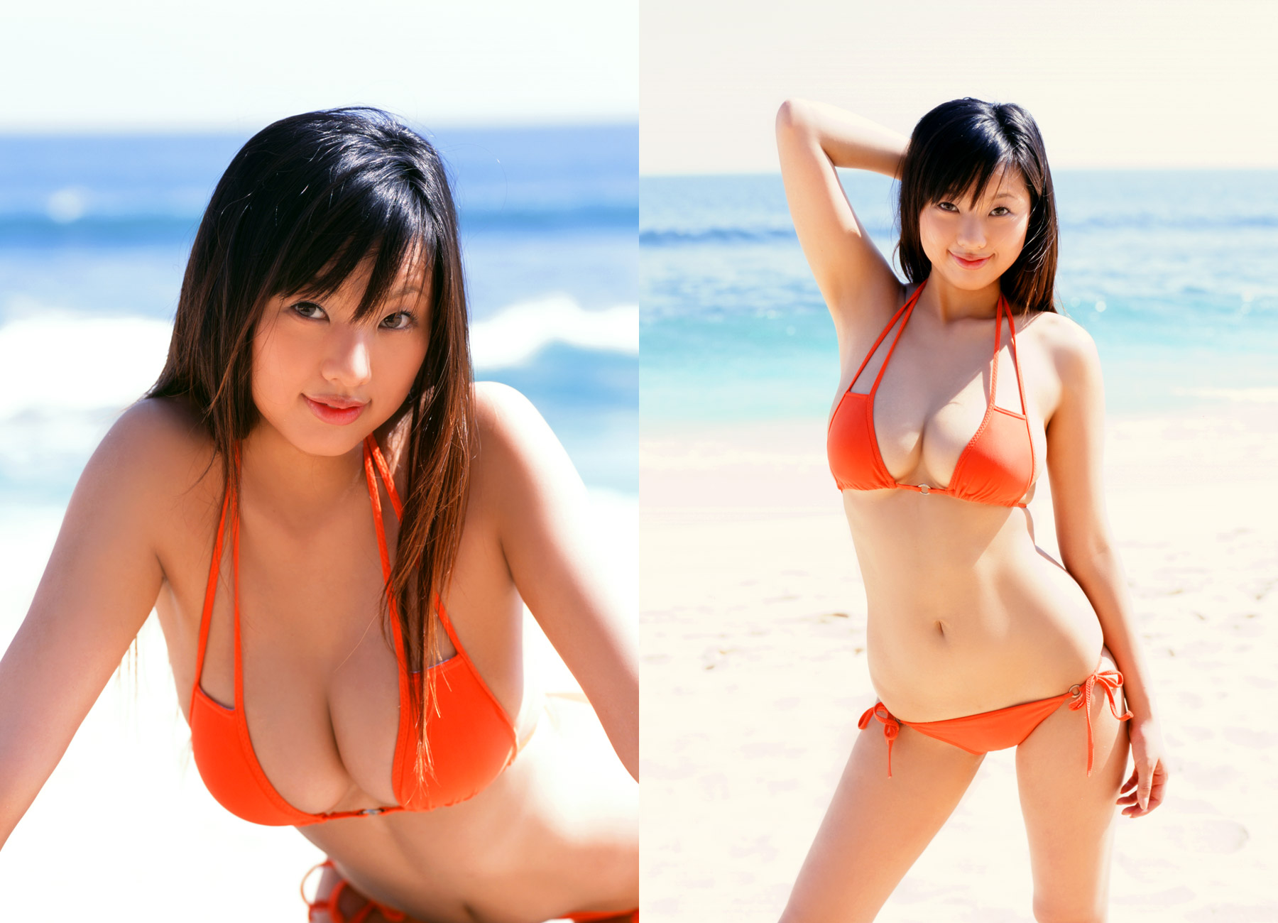 matsumoto sayuki, highres, photo (medium), beach, bikini, ocean, side-tie bikini bottom, swimsuit