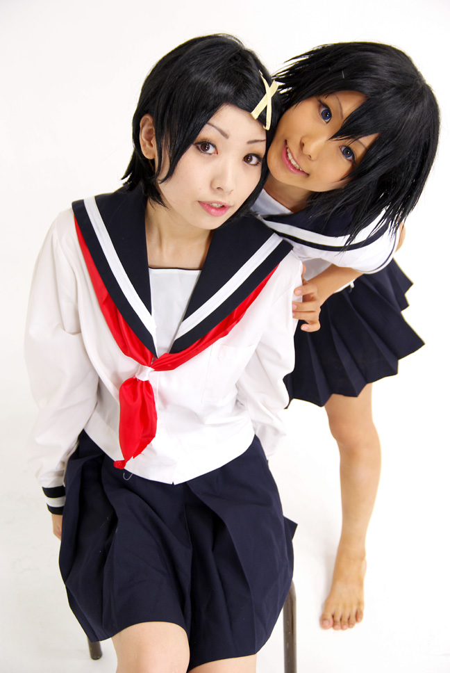 fuura kafuka, sekiutsu maria tarou, sayonara zetsubou sensei, photo (medium), cosplay, sailor, school uniform, serafuku, socks