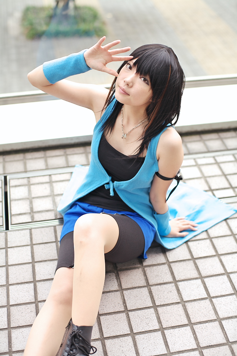 rinoa heartilly, final fantasy, final fantasy viii, ibara, highres, photo (medium), cosplay, shorts, sweater coat, tank top, wristband