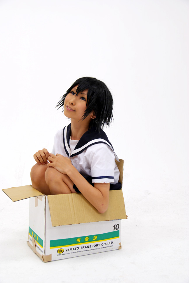 sekiutsu maria tarou, sayonara zetsubou sensei, photo (medium), box, cosplay, sailor, school uniform, serafuku