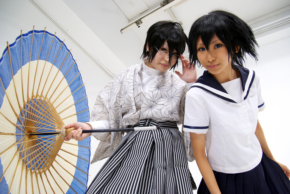 itoshiki nozomu, sekiutsu maria tarou, sayonara zetsubou sensei, photo (medium), cosplay, glasses, sailor, school uniform, serafuku, umbrella
