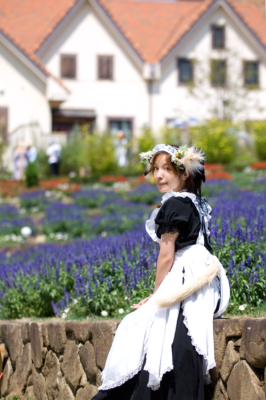 anya, highres, photo (medium), animal ears, apron, cosplay, dog ears, maid, maid apron, tail