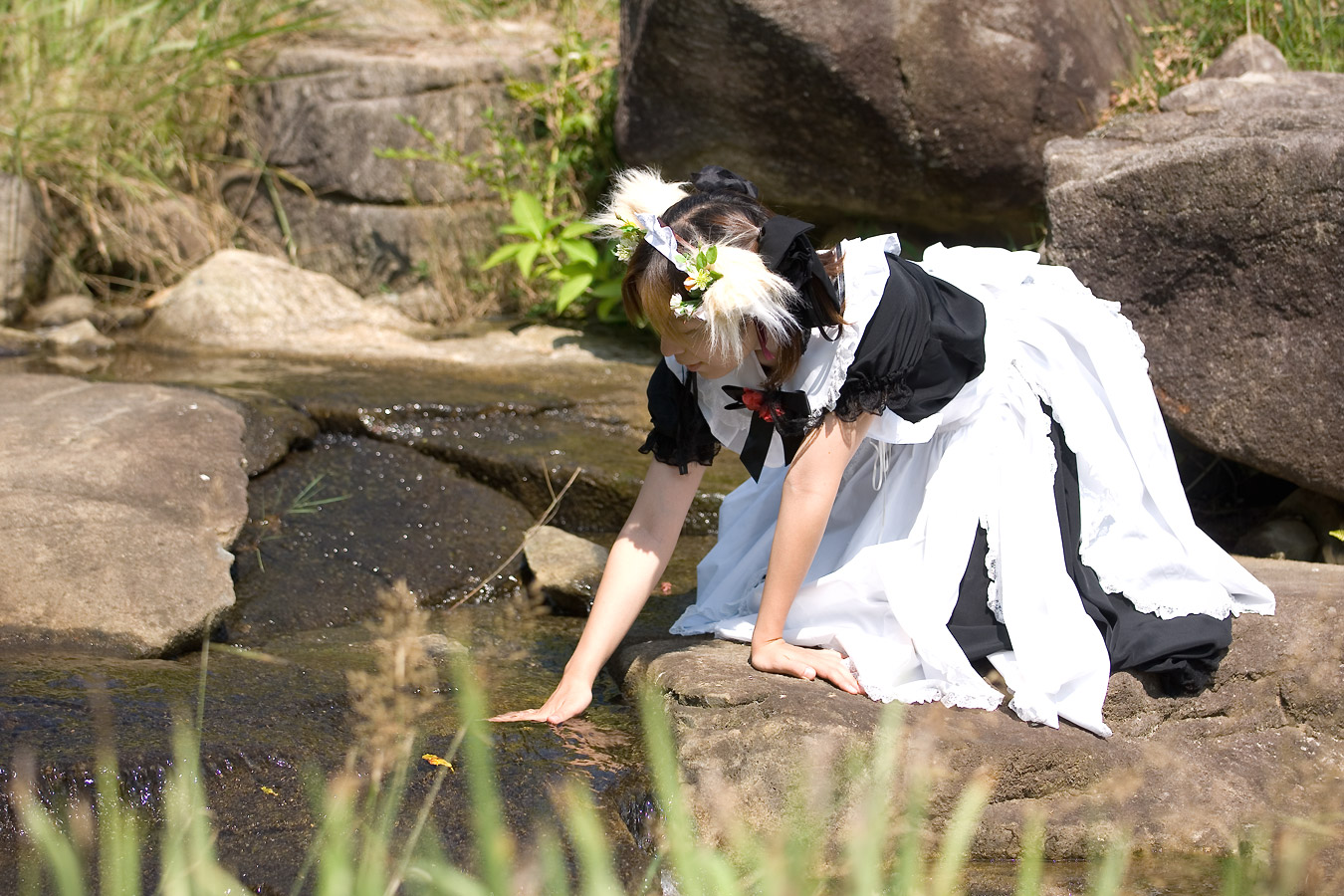 anya, photo (medium), animal ears, apron, cosplay, dog ears, maid, maid apron
