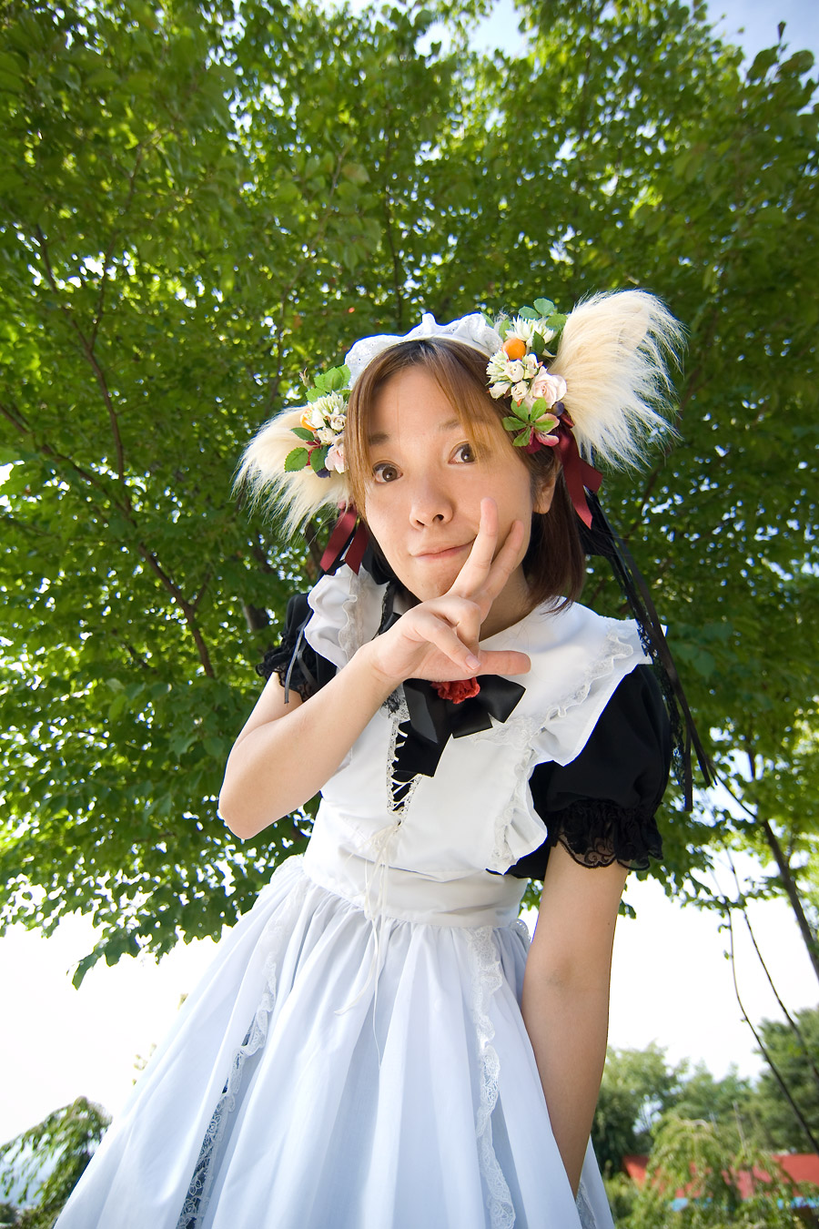 anya, highres, photo (medium), animal ears, apron, cosplay, dog ears, maid, maid apron