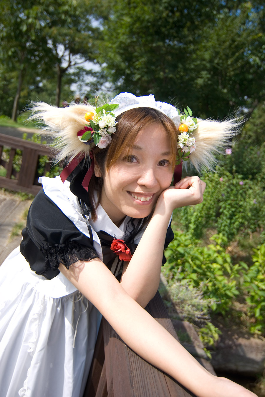 anya, highres, photo (medium), animal ears, apron, cosplay, dog ears, maid, maid apron