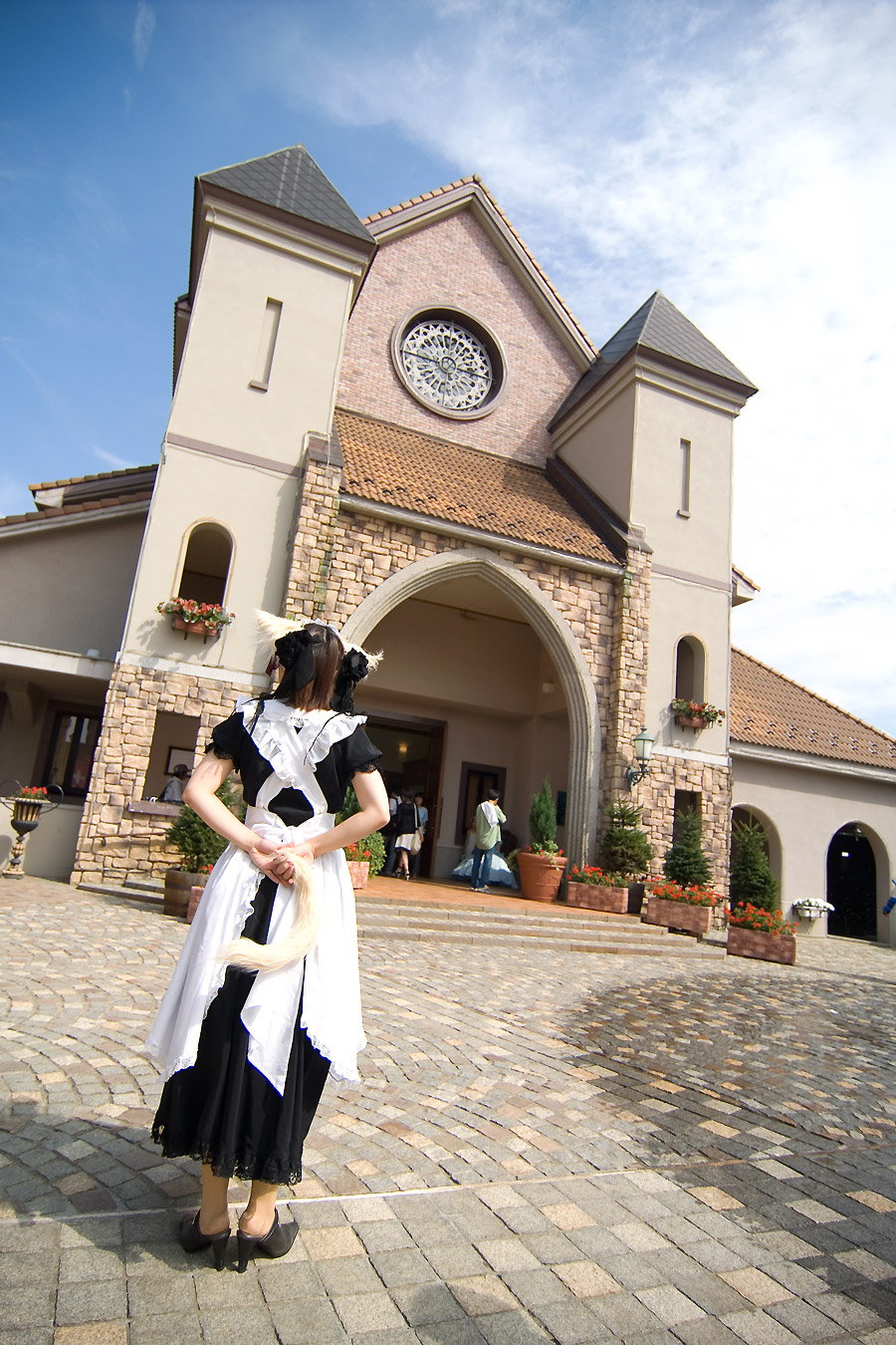 anya, highres, photo (medium), animal ears, apron, cosplay, dog ears, maid, maid apron, tail