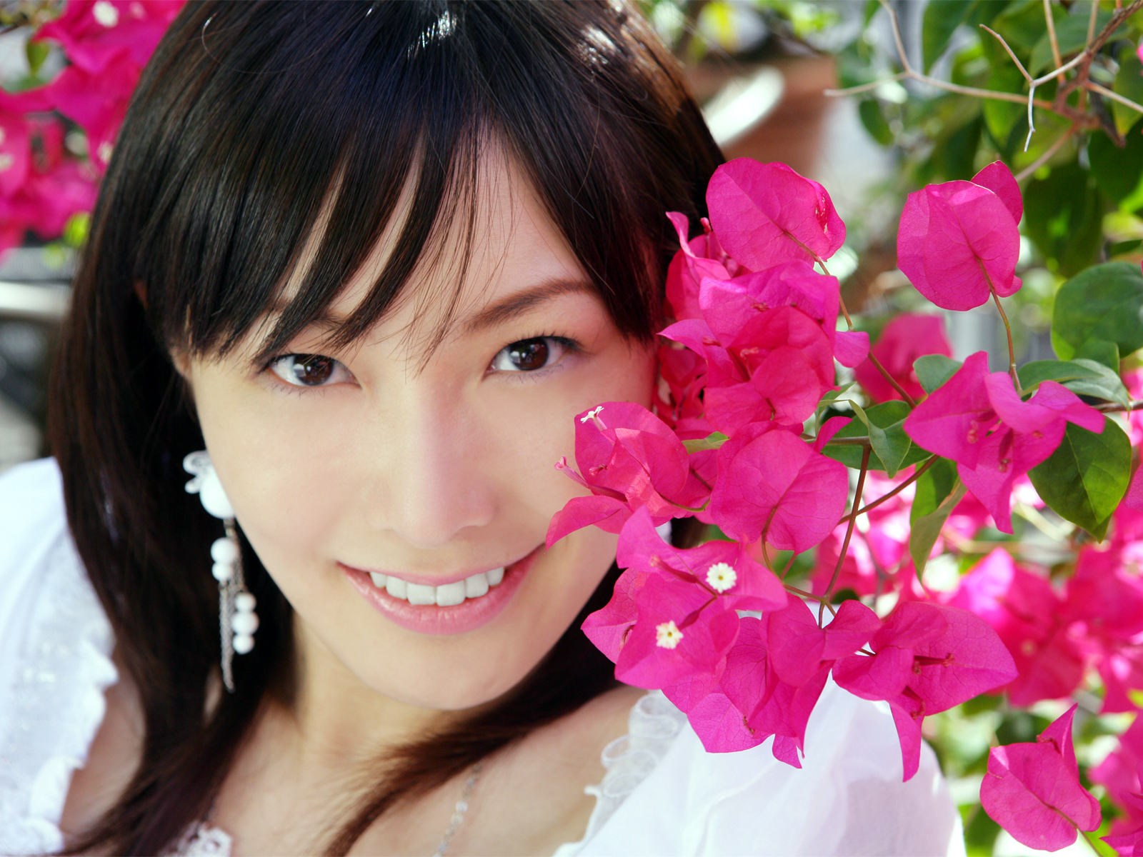 nagasawa nao, highres, photo (medium), tagme, 1girl, asian, flower, looking at viewer, smile