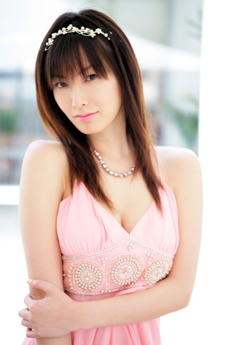 nagasawa nao, highres, photo (medium), 1girl, asian, dress, hairband, jewelry, looking at viewer, necklace, pearl necklace