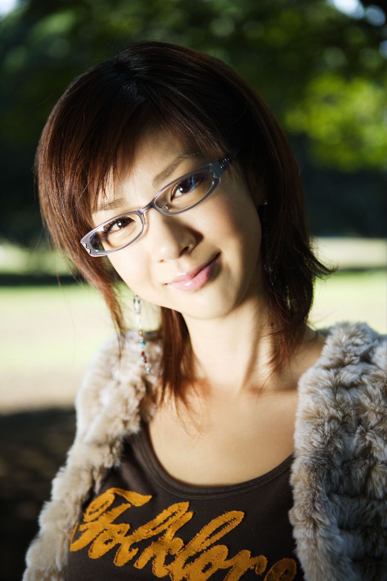 hoshino aki, highres, photo (medium), glasses, long sleeves, shirt, t-shirt, vest