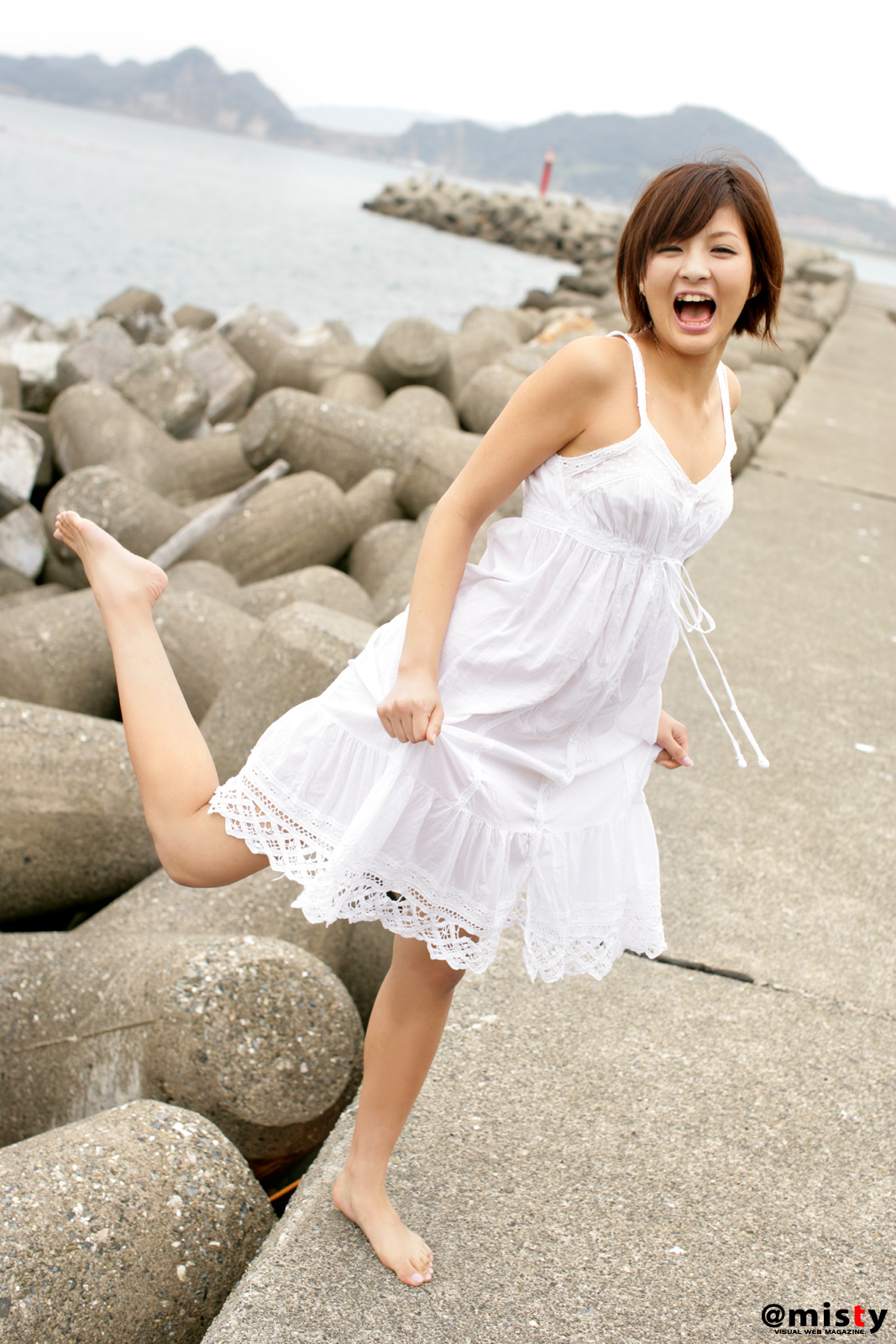 nagasaki rina, highres, photo (medium), tagme, dress, short hair, sundress