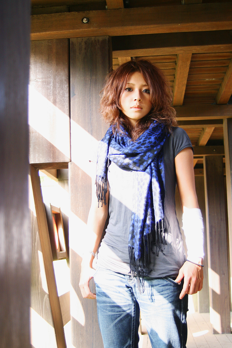 saki (manga), highres, photo (medium), 00s, bandages, denim, jeans, pants, scarf, shirt, t-shirt