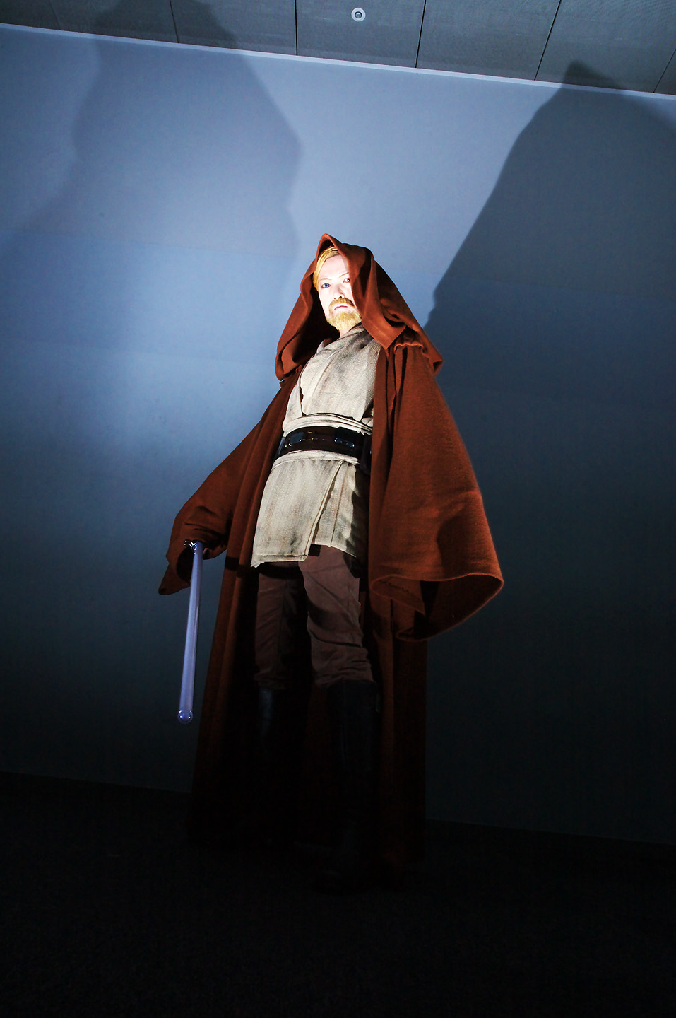 obi-wan kenobi, star wars, highres, photo (medium), beard, boots, cloak, cosplay, energy sword, facial hair, jedi, lightsaber, sakuya siina, sword, weapon