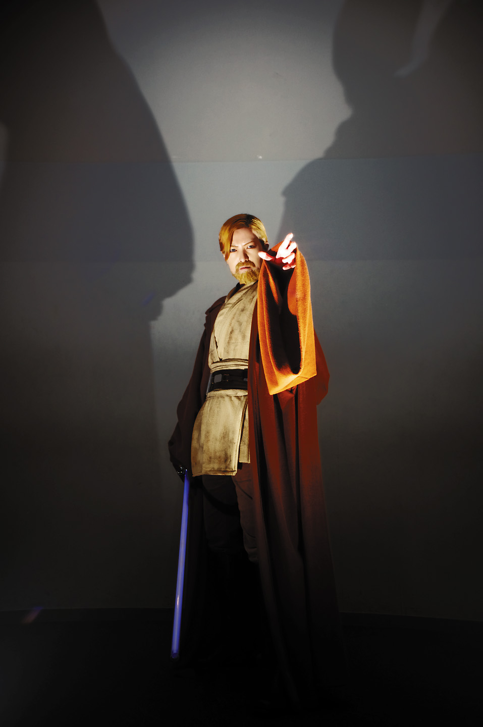 obi-wan kenobi, star wars, highres, photo (medium), beard, boots, cloak, cosplay, energy sword, facial hair, jedi, lightsaber, sakuya siina, sword, weapon