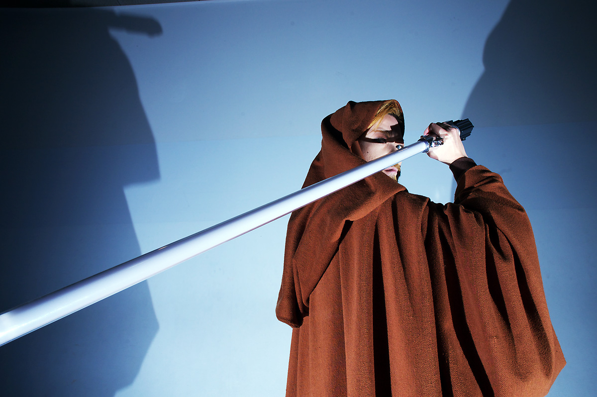 obi-wan kenobi, star wars, photo (medium), beard, cloak, cosplay, energy sword, facial hair, jedi, lightsaber, sakuya siina, sword, weapon