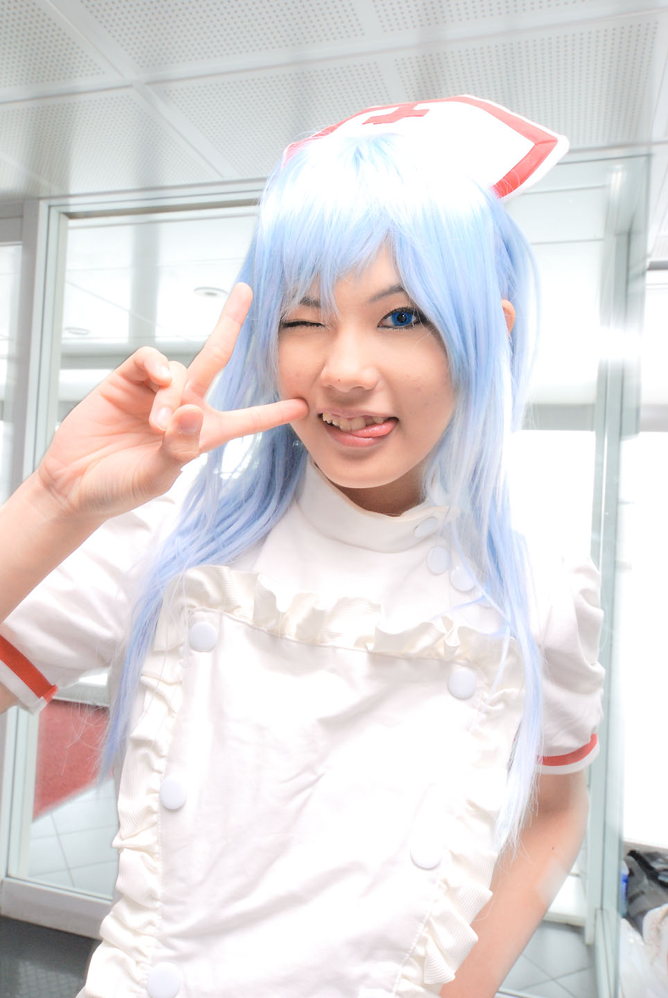 kouno tooru, princess princess, highres, photo (medium), blue hair, cosplay, kouzuki suzuka, nurse