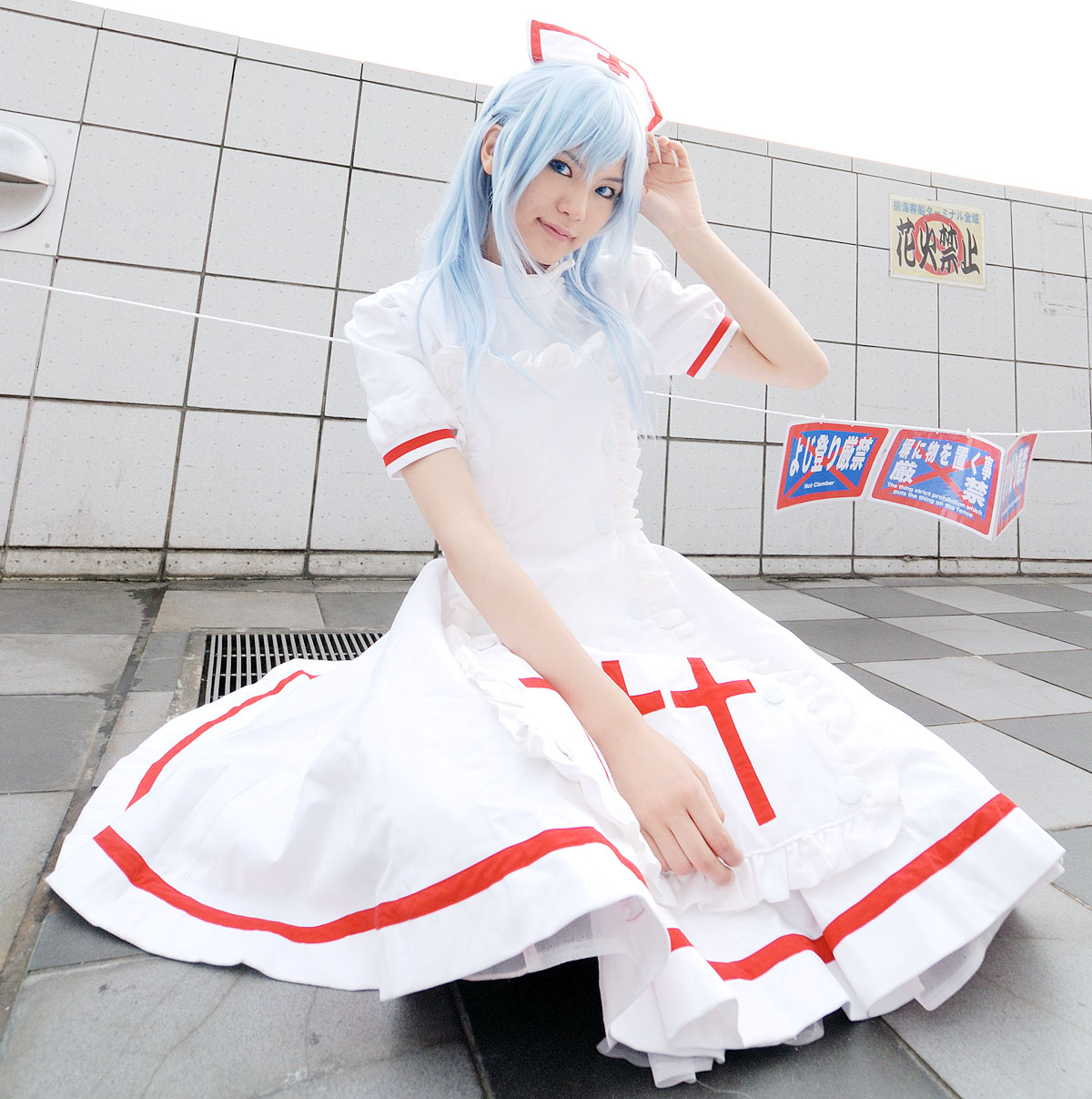 kouno tooru, princess princess, highres, photo (medium), blue hair, cosplay, kouzuki suzuka, nurse