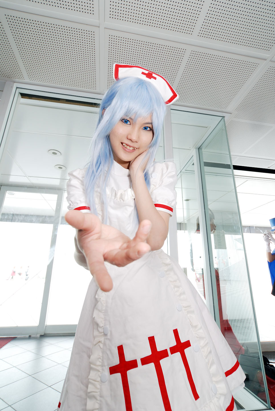 kouno tooru, princess princess, highres, photo (medium), blue hair, cosplay, kouzuki suzuka, nurse