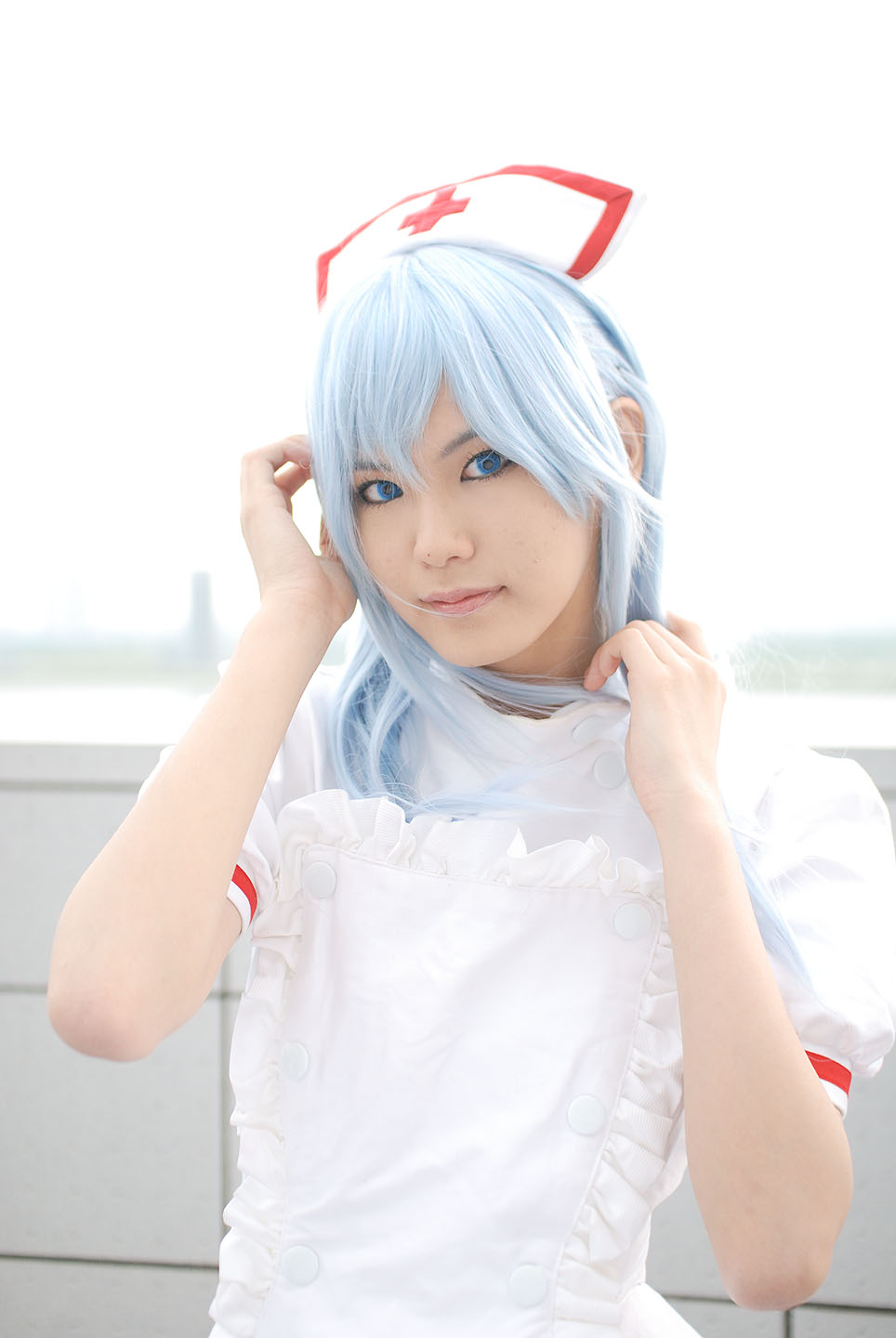 kouno tooru, princess princess, highres, photo (medium), blue hair, cosplay, kouzuki suzuka, nurse