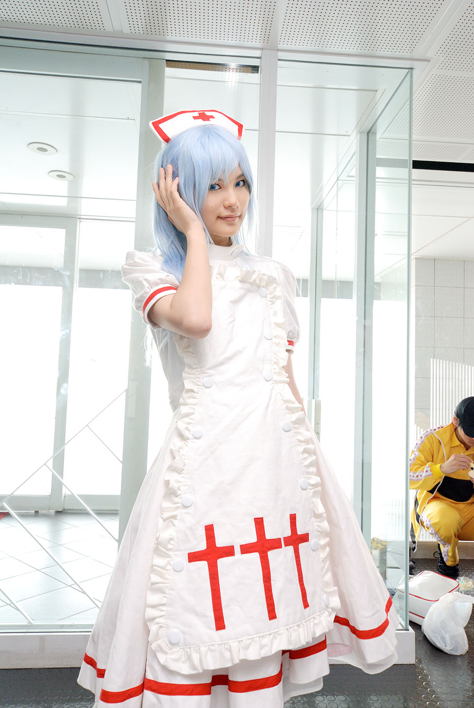kouno tooru, princess princess, highres, photo (medium), blue hair, cosplay, kouzuki suzuka, nurse