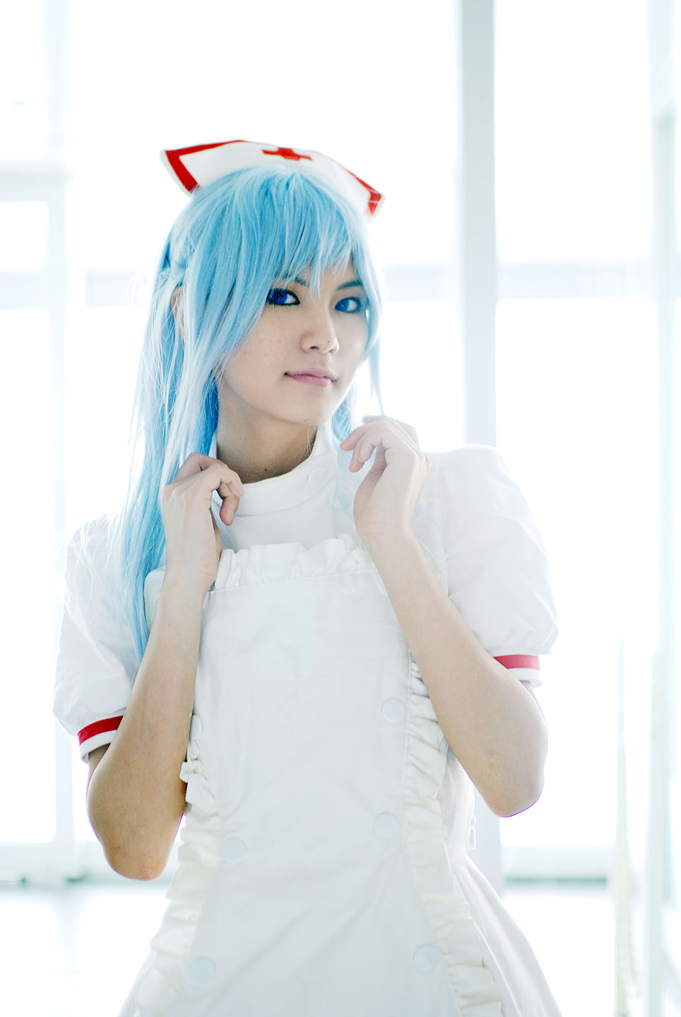 kouno tooru, princess princess, highres, photo (medium), blue hair, cosplay, kouzuki suzuka, nurse