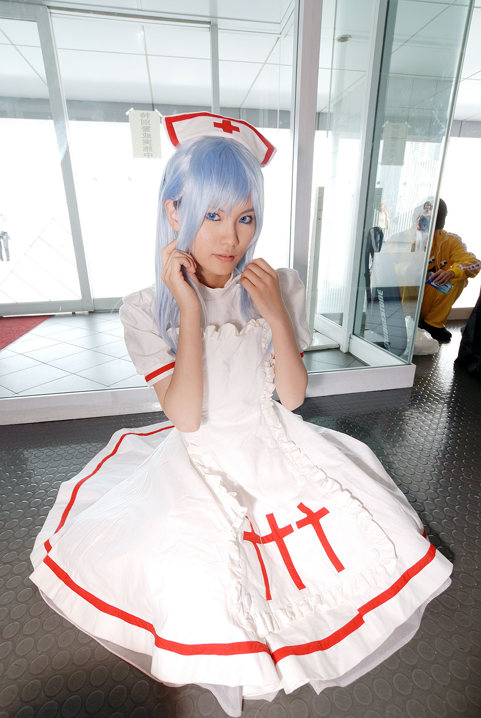 kouno tooru, princess princess, highres, photo (medium), blue hair, cosplay, kouzuki suzuka, nurse