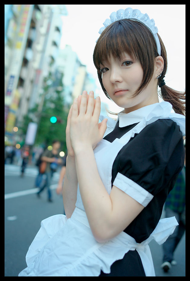 character request, photo (medium), source request, apron, cosplay, maid, maid apron, ponytail