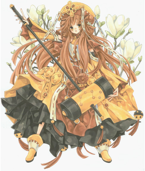 hisakata (hisa nn), iemon, original, bad id, boots, brown eyes, brown hair, constellation, hammer, orange boots, solo